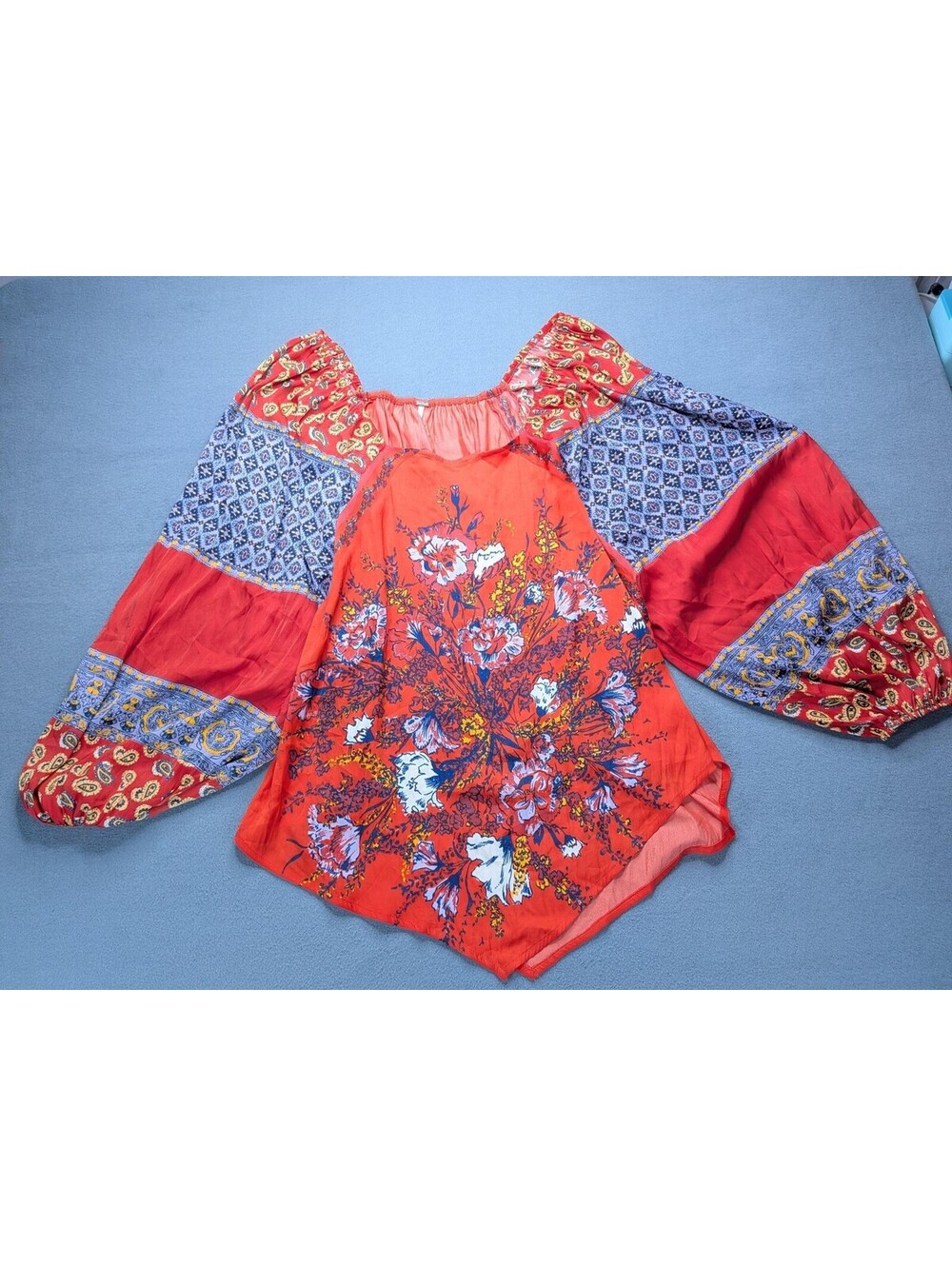 Free People Blouse Womens XS Multicolor Floral Off Shoulder Boho Tunic Top
